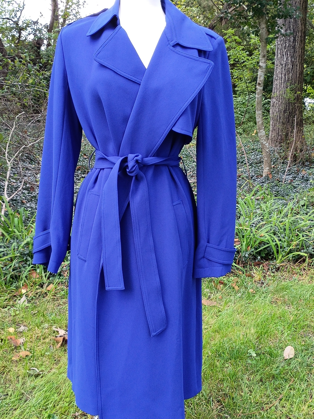 Theory Oaklane Cosmic Blue Long Sleeve Belted Trench Coat